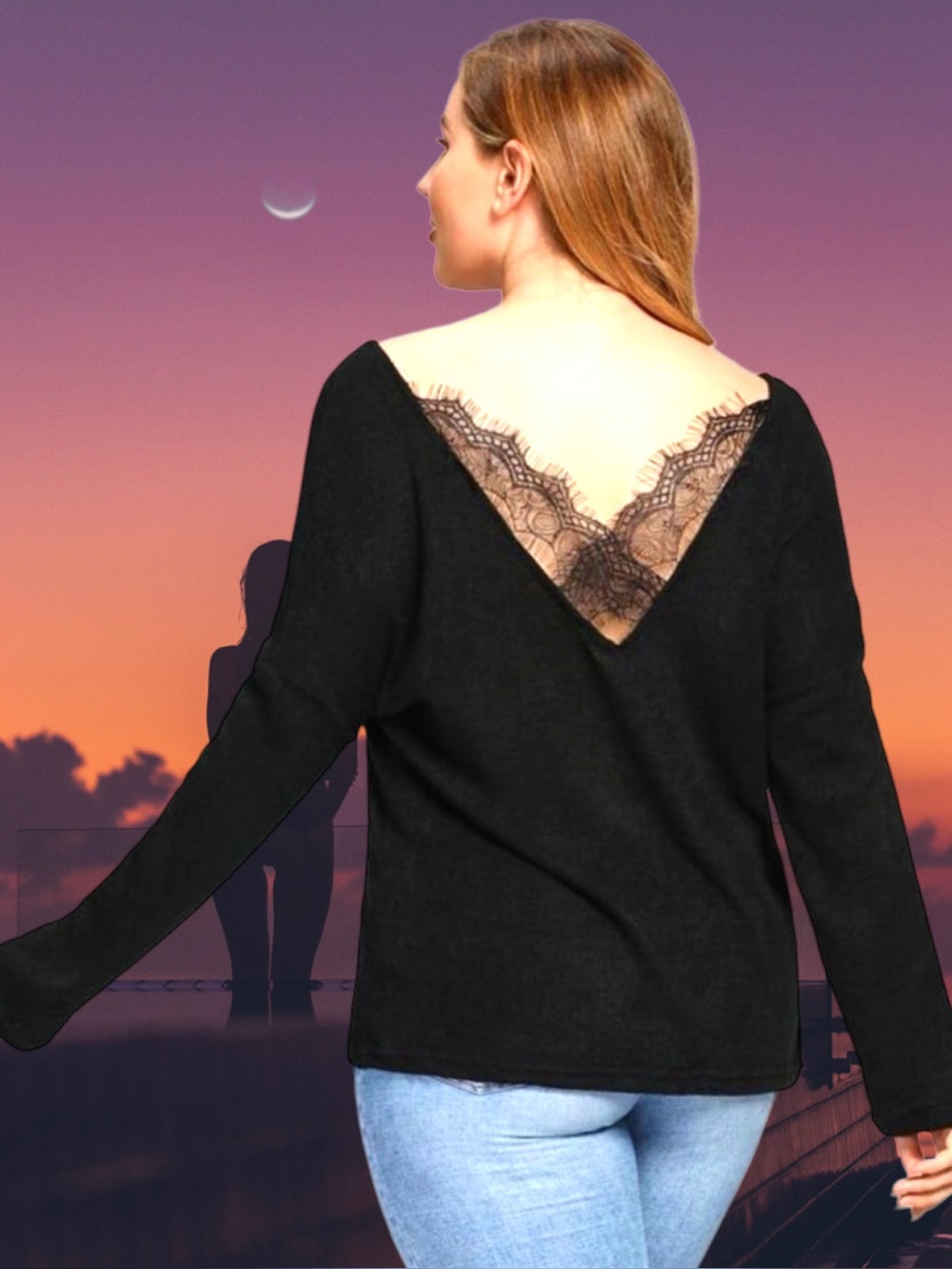 🆕Boutique Women’s plus-size Black Lace-detail Lightweight Knit Top❤️❤️3X